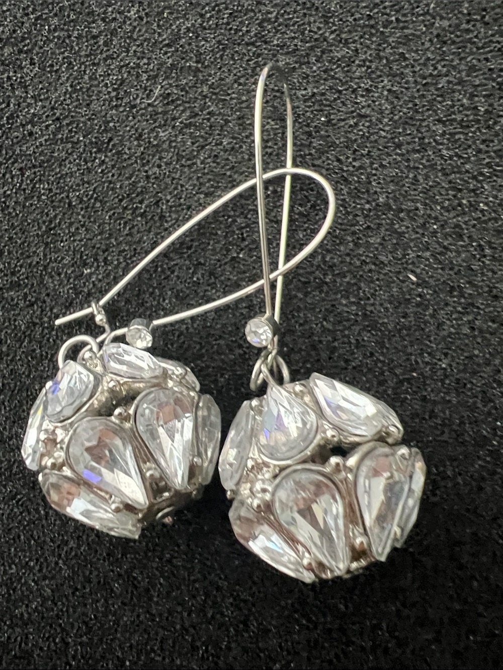 Vintage Silver-Tone Clear Crystal Teardrop Cluster Drop Earrings